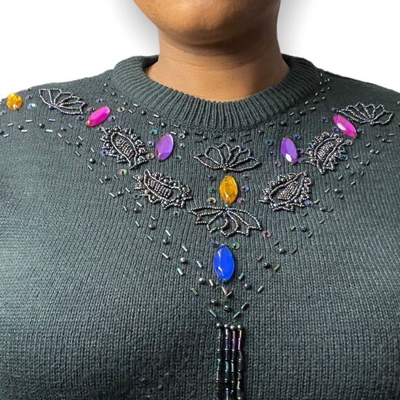 Southern Classics PHR Basics Sweater Dress Women's Black M Sequins Beaded VTG - Picture 2 of 6